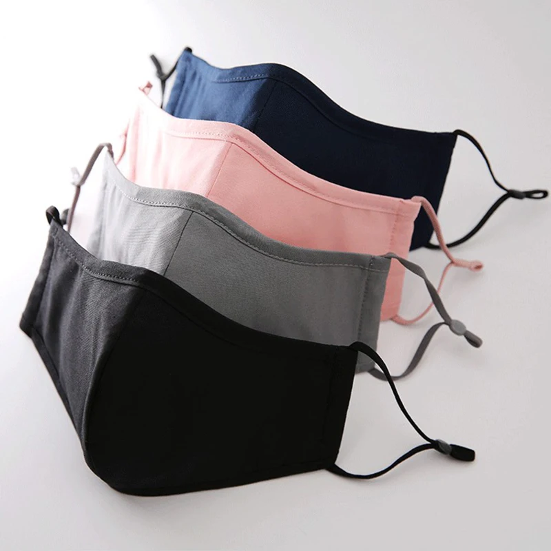 

3 Ply Cotton Fabric Fashion Solid Color Masks Washable 3D Breathable Dust Proof Face Mask Adjustable Earloop Mouth Cap For Adult