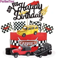 race car cake topper happy brithday cake topper black white checkered flag racecar theme party supplies race cake decorations