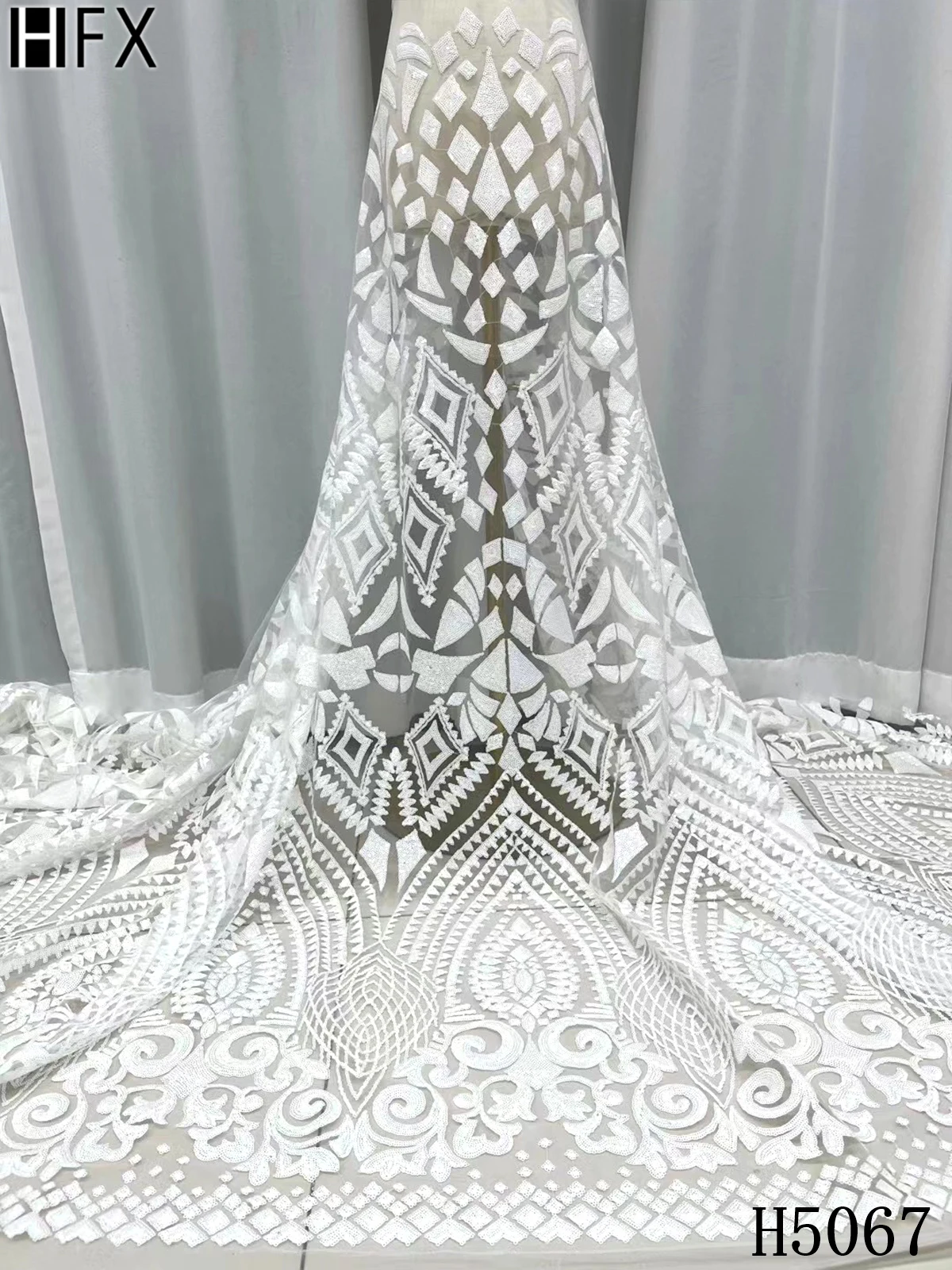

HFX Pure White African Sequins Net Lace Fabric 2021 High Quality Milk Silk Lace French Nigerian Mesh Fabric For Bridal Wedding