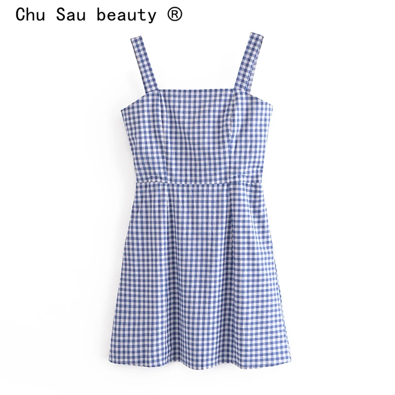 

Женское мини-платье в клетку, без рукавов, с открытой спиной