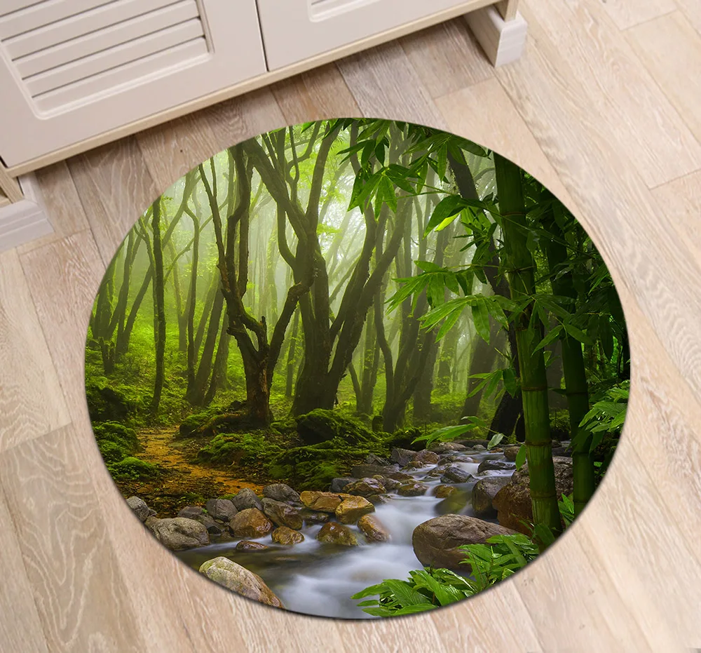 Тропические джунгли тропический лес коврик с пейзажем Круглый уголок коврики