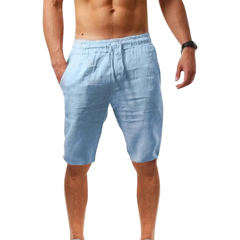 

Cotton Linen Men's Shorts Solid Color High Quality Summer Home Wear Shorts for Men New Beach Board Shorts Men