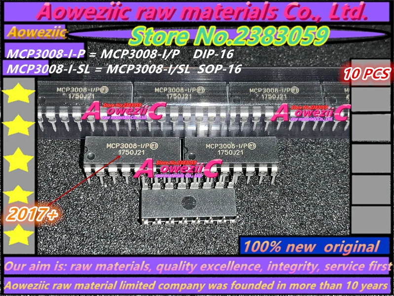 Aoweziic  2017+ 100% new  original  MCP3008 MCP3008-I/P  DIP-16  MCP3008-I/SL SOP-16  Analog to digital converter