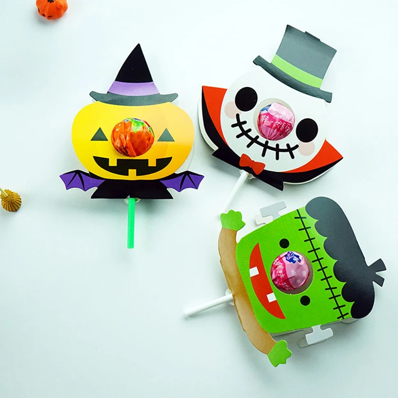 10 шт./лот на палочке тему Хэллоуин украшения карты мультфильм Бумага леденец