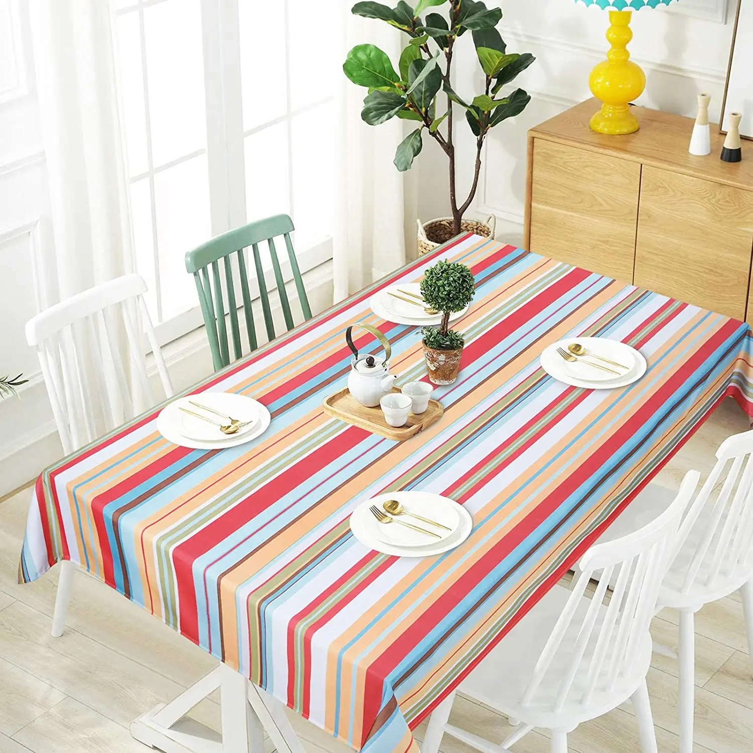 

Stripe Tablecloth, Striped Colorful Spring Fall Autumn, Waterproof Table Cover for Outdoor, Picnic, Camping, Patio, Kitchen