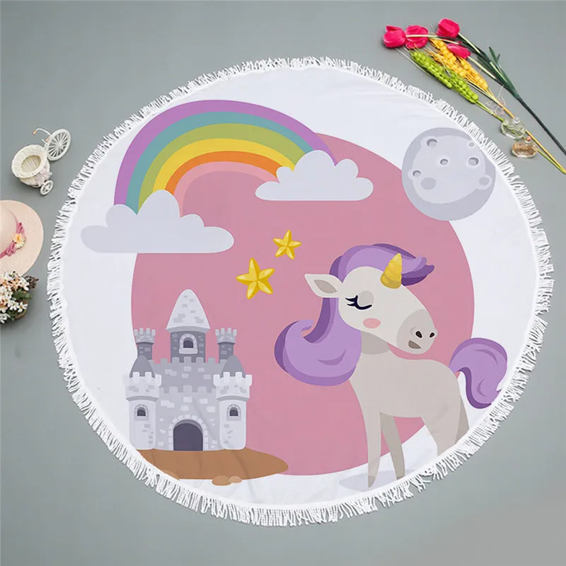 Quick-Dry Roundie Unicorn Beach Towel for Girls Microfiber Soft Blanket Throw 59in Terry with Tassels Oversized |