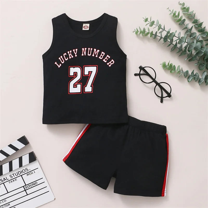 

Summer Baby Boy Clothing Sports Outfit Babies Vest T-shirts + Pants Casual Tracksuit Cotton Letter Print Toddler Boy Clothes Set