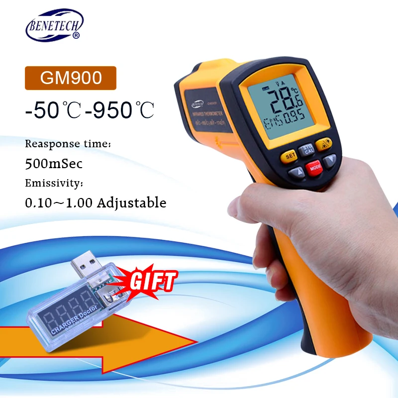 Цифровой лазерный термометр ИК Бесконтактный инфракрасный 50 ~ 950C + подарок с