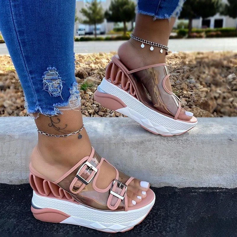 Сандалии женские на платформе водонепроницаемые туфли прозрачные высокий