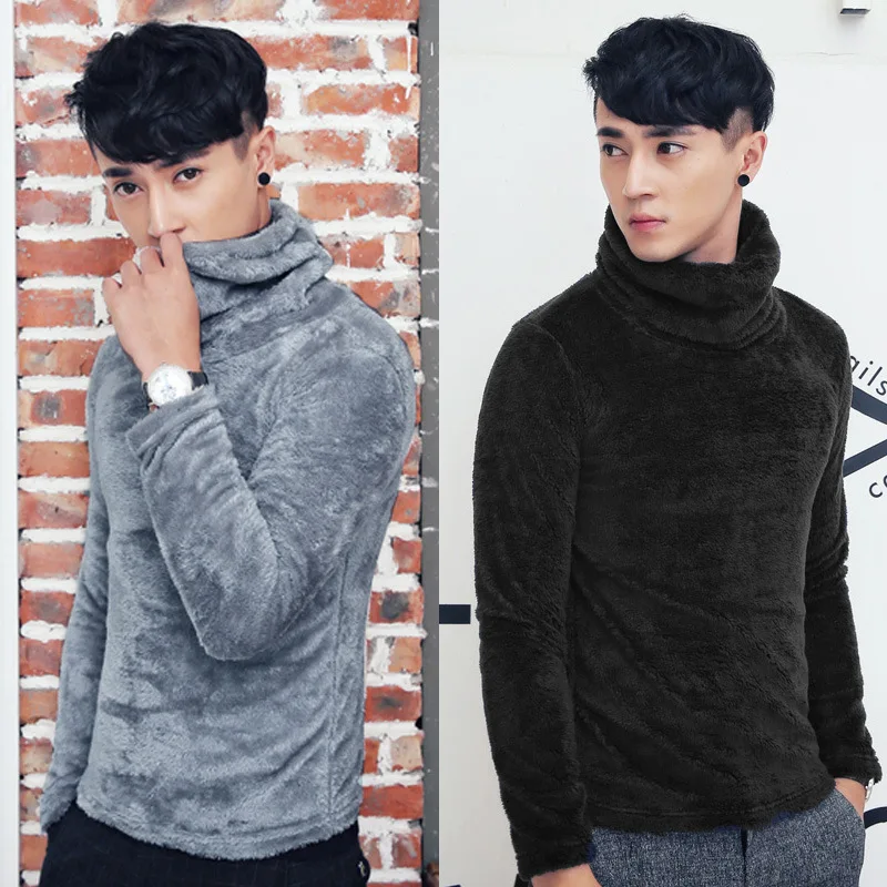 Осенне-зимний мужской бархатный флисовый свитер пуловер Мужская водолазка