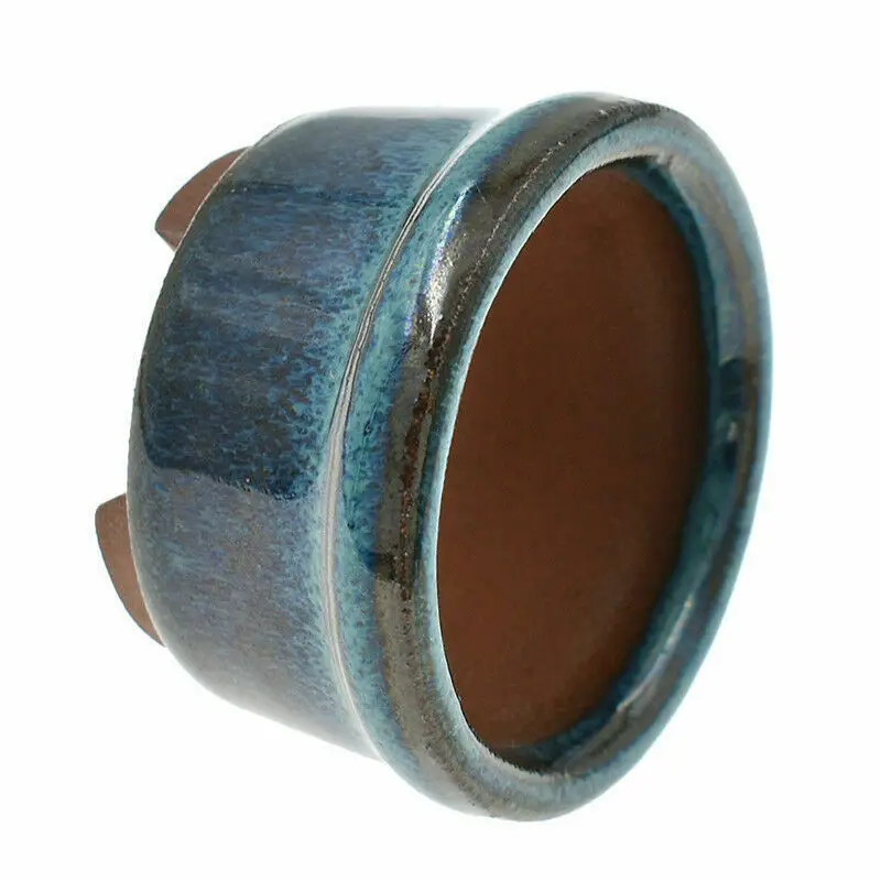 1 шт. китайский цветочный горшок бонсай темно синий круглый глазурованный для