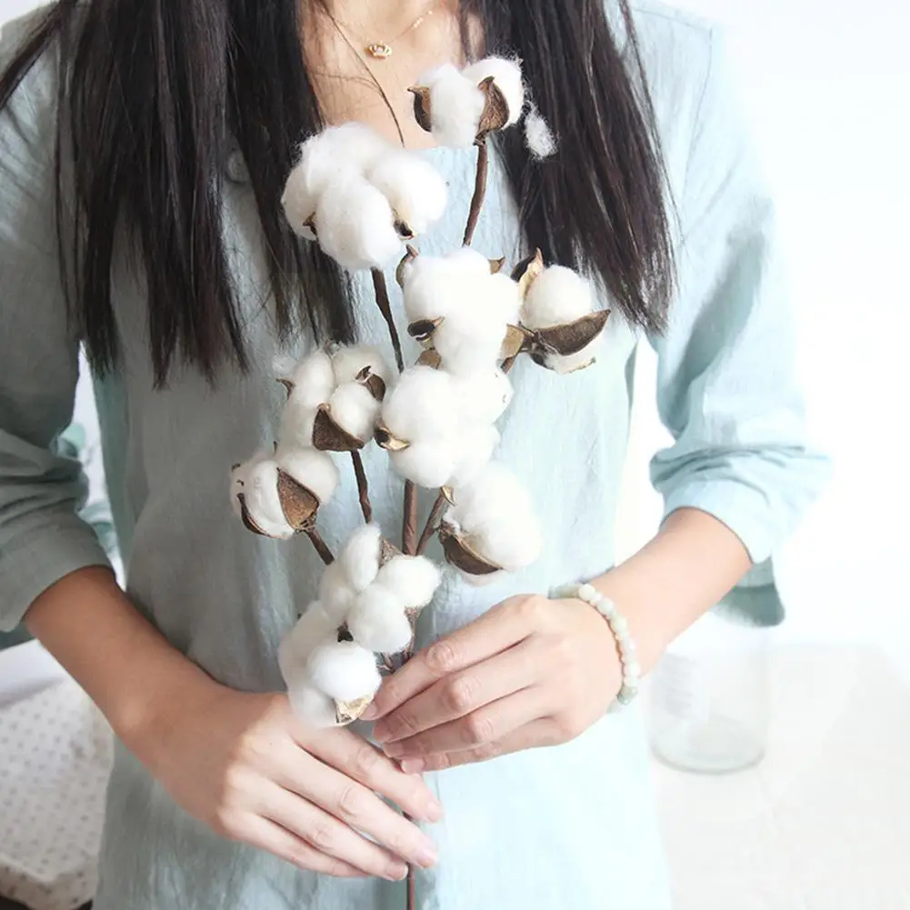

10 Heads Naturally Dried Cotton Flower Artificial Plants Branch Party Home Decor Decoration Fake Flowers Wedding Flower Curtain