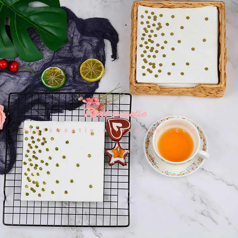 20 штук розовое золото Фольга точка Бумага салфетка для мальчика и девочки Пол