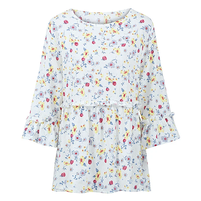 Размера плюс Для женщин блузка цветочный цветок печати рукав три четверти с
