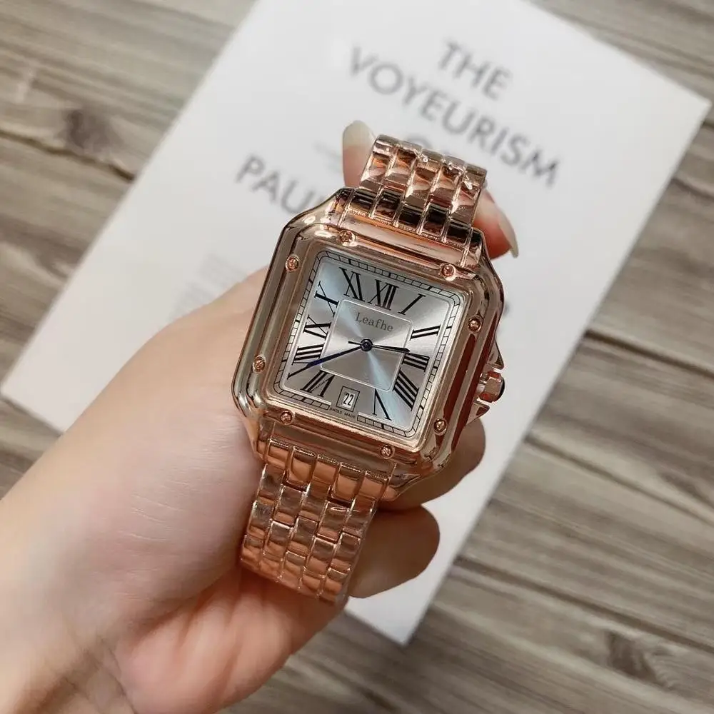 

New Fashion Brand Watches Stainless steel strap butterfly clasp Quartz Watch Female Calendar Gold Clock 42mm