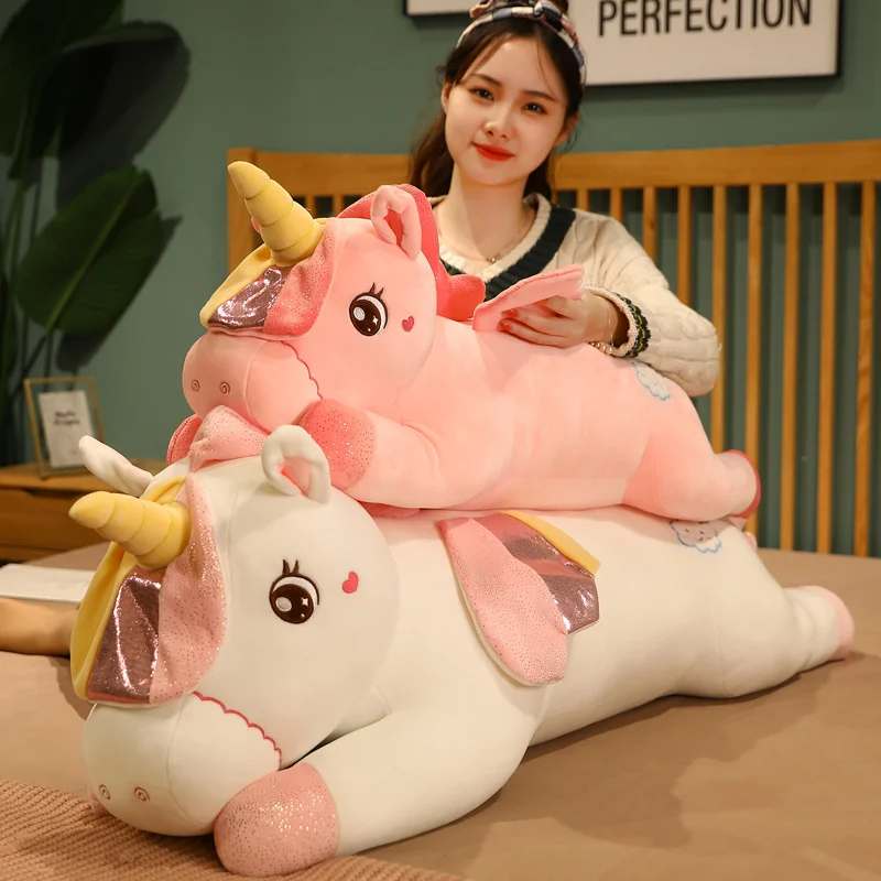 

New 80/110cm Kawaii Giant Unicorn Plush Toys Kawaii Dolls Cute Stuffed Soft Animal Lying Horse Pillow Children Kids Birthday