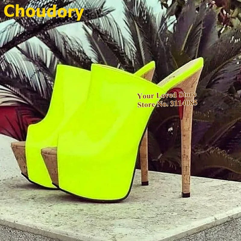 Шлепанцы Choudory на тонком высоком каблуке из лакированной кожи сандалии платформе