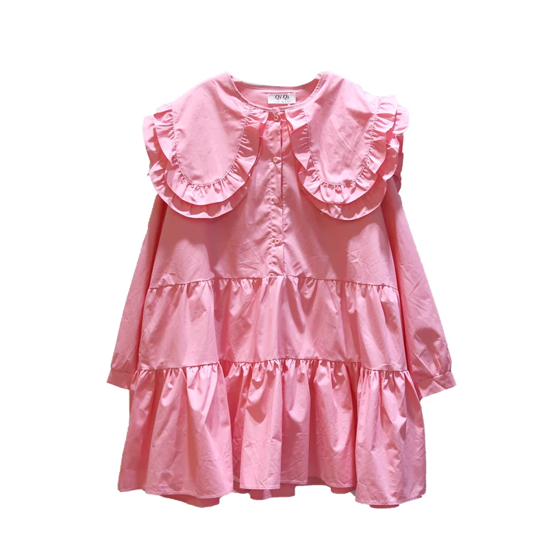 

2021 spring autumn women clothing new Korean casual solid color wild loose large size plus fat skirt doll collar shirt dress n12