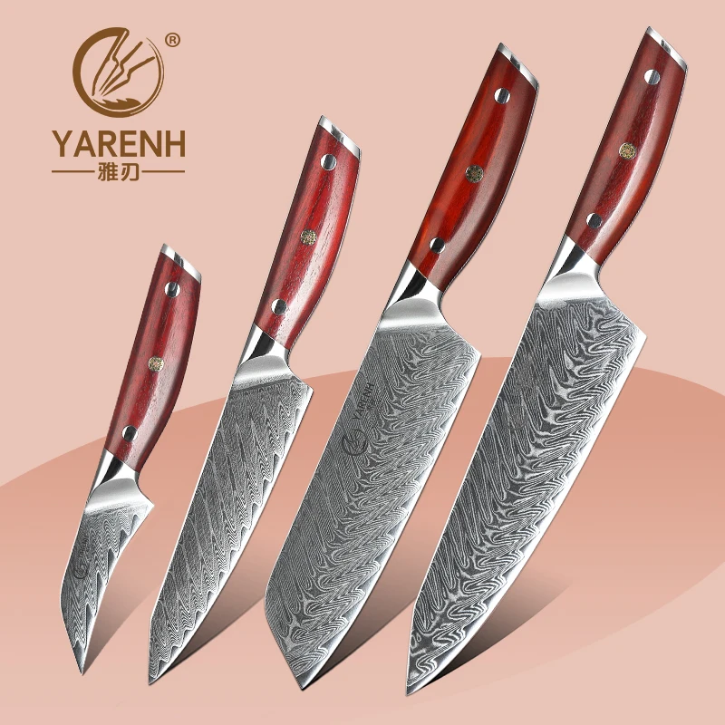 YARENH 67 Layers Damascus Steel Knife Kitchen Set 2-4PCS Ultra Sharp Japanese Santoku Utility Cleaver Chef Knife Rosewood Handle