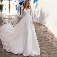 pukguro chiffon wedding dress deep v neck long puffy sleeves court train elegant bridal gowns corset back robe custommade
