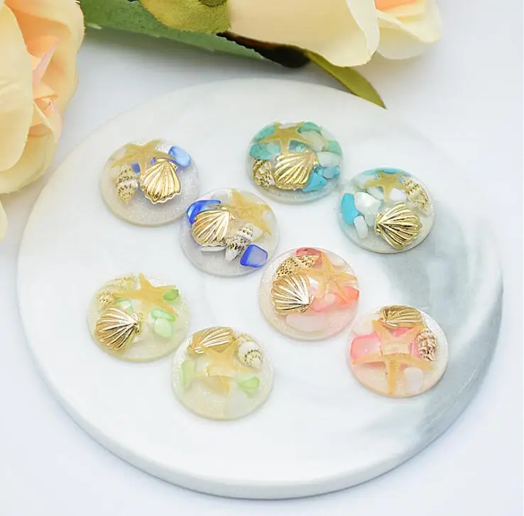 

6pcs 20mm Natural Stone Inlay Round Resin Cabochons Shell Shape Cobochon Space DIY Jewelry Accessories