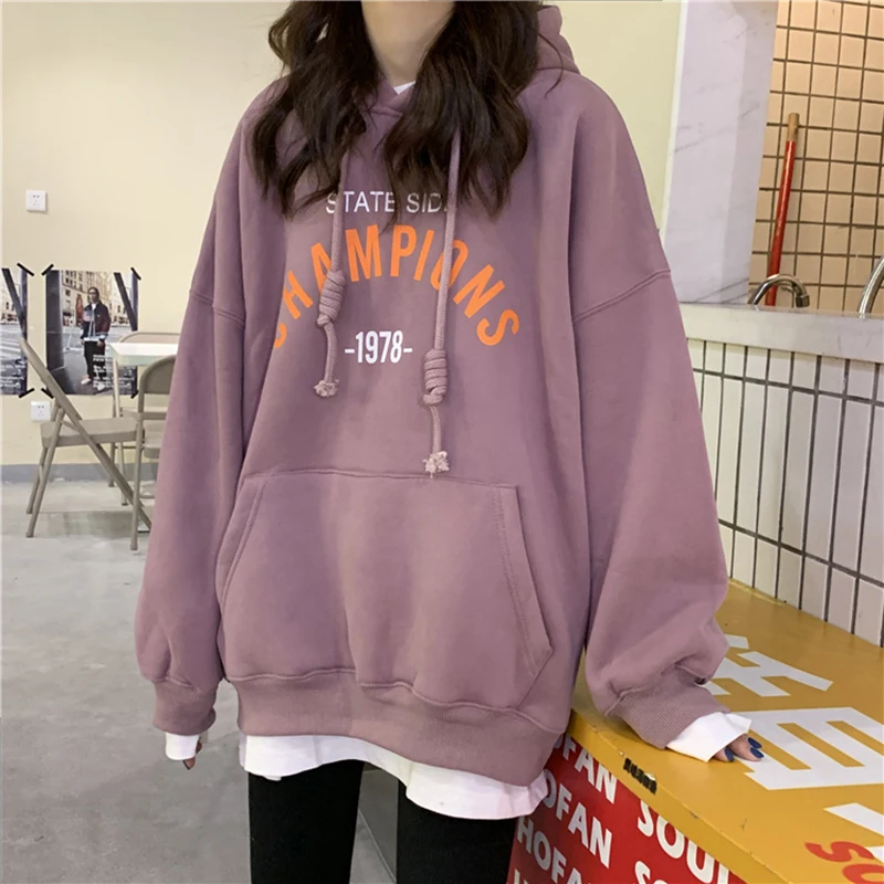

Hat Hoodies Women Korean Fashion Style Clothes Letter Printed Hoody Loose Plus Size Hoodie for Women Casual Tops Female Pullover