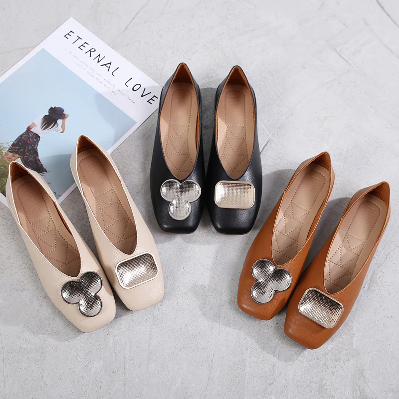 Strange Buckle design ladies square toe shoes famous brand grandma mary janes flats hot metal lazy mules slip on mocasines femme | Обувь