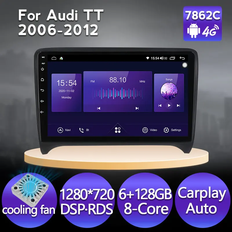 Kaufen 8 Core 6GB + 128GB IPS Android 11 Auto Navigation GPS Radio Player Für Audi TT MK2 8J 2006 2012 Lüfter Carplay 4G LTE BT WIFI