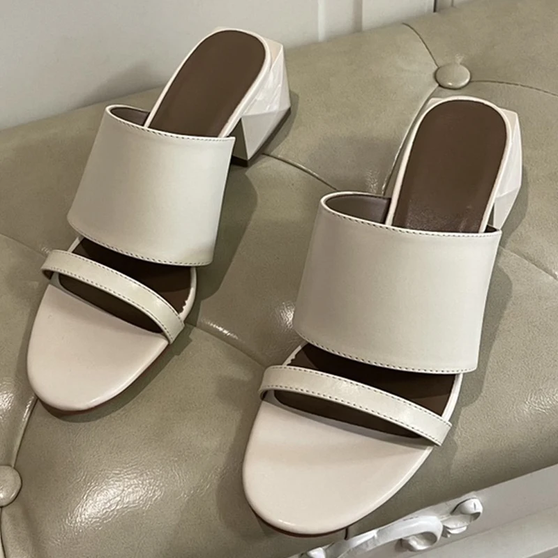 

Шлепанцы женские на толстом каблуке, натуральная кожа, без застежки, роскошные дизайнерские, тапочки, модная обувь