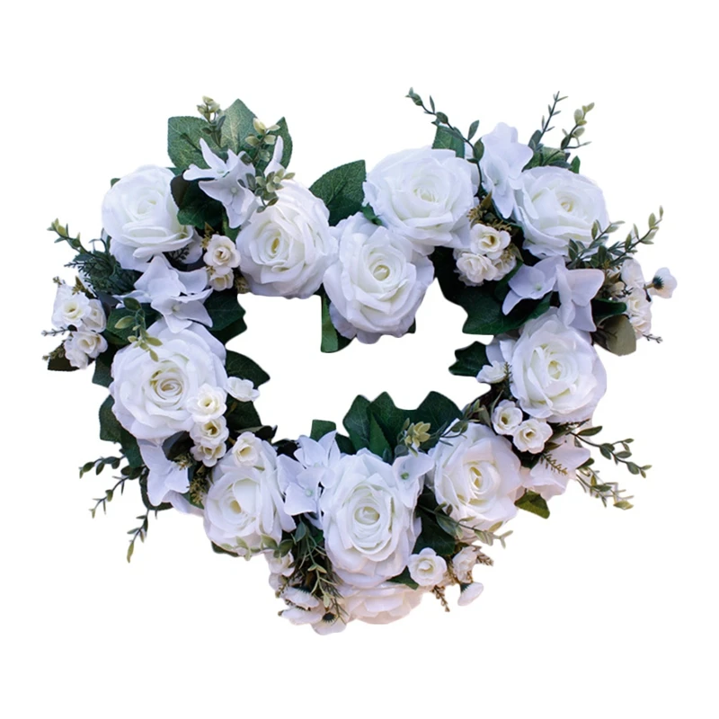 

Венок в форме сердца, венок из искусственных белых роз для входной двери, стены, свадьбы, дома, праздничного декора