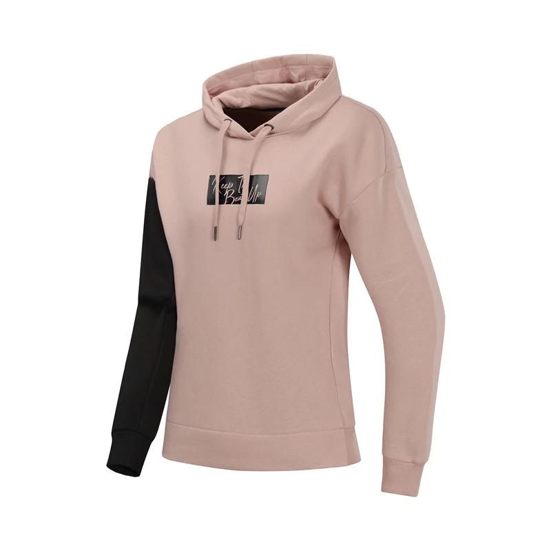 Li-Ning, Женская трендовая трикотажная толстовка, зимняя, флисовая, свободный крой, 80% хлопок, 20% полиэстер, подкладка, теплые спортивные топы, AWDP456 COND19