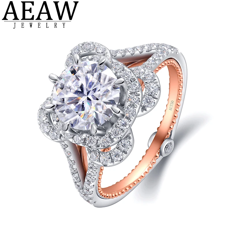 

2.0ct 8mm D Color Round Brilliant Cut Moissanite Engagement Ring 6-Prong Setting Women Test Positive 14k Two Tone Gold