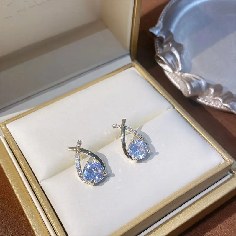 

925 Silver Needle Micro-inlaid With Diamond Personality Cross Stud Women Jewelry for Women 2021 Vintage Earrings Dangle Fashion