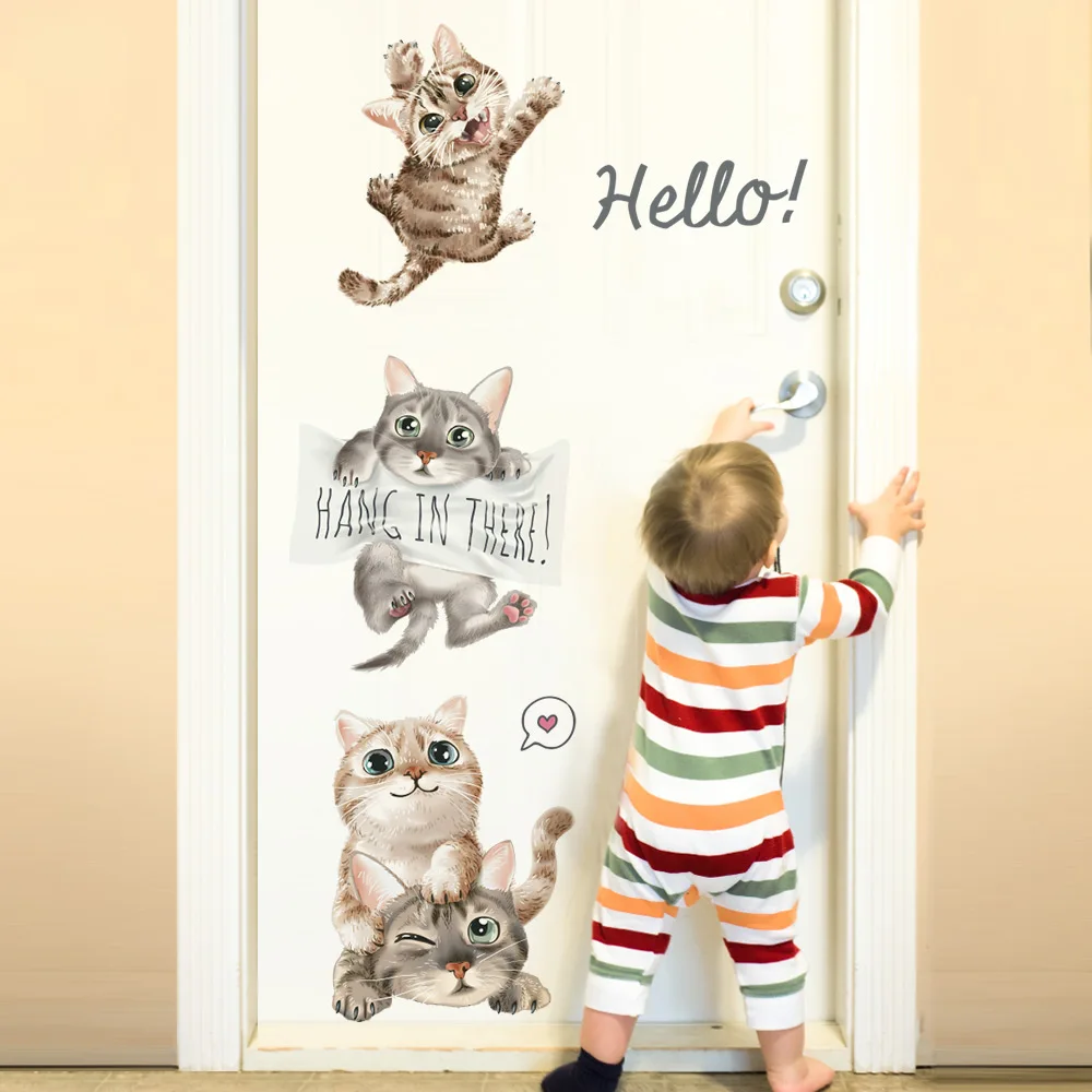 Наклейка на стену Четыре милых кота для детской комнаты украшение дома съемные