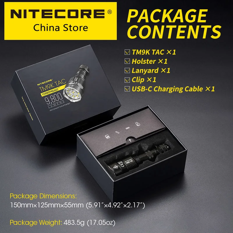 Pаспродажа Тактический фонарик Nitecore TM9KTAC 9800 люмен, мощный светодиодный прожектор с USB-зарядкой, суперъяркий встроенный аккумулятор 5000 мАч