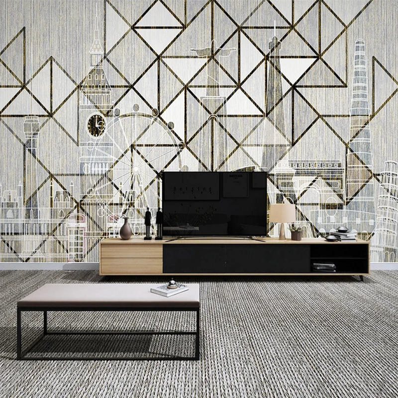 

3d Custom Mural Modern Abstract Geometric Lines Wall Paper City Buildings Photo Wallpaper