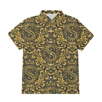 ifpd eu size men button shirts golden flower 3d print royal baroque short sleeve blouse shirts summer luxury hawaiian shirt 6xl