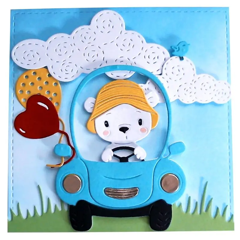 С рисунком мультяшного автомобиля для вождения медведь металлический