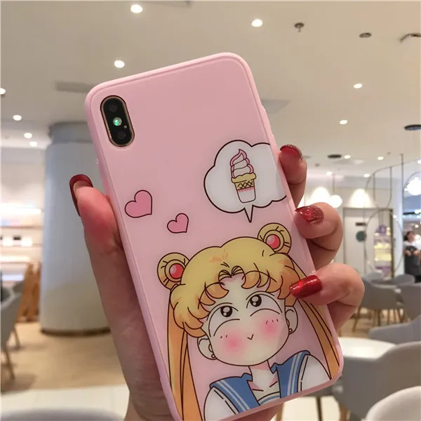 Glass Ice Cream Милый протектор экрана Сейлор Мун чехол для телефона аниме для iPhone 11 Pro Max X XS MAX XR 6 6s 7 8 Plus для задней крышки из закаленного стекла - Color: Glass Ice Cream