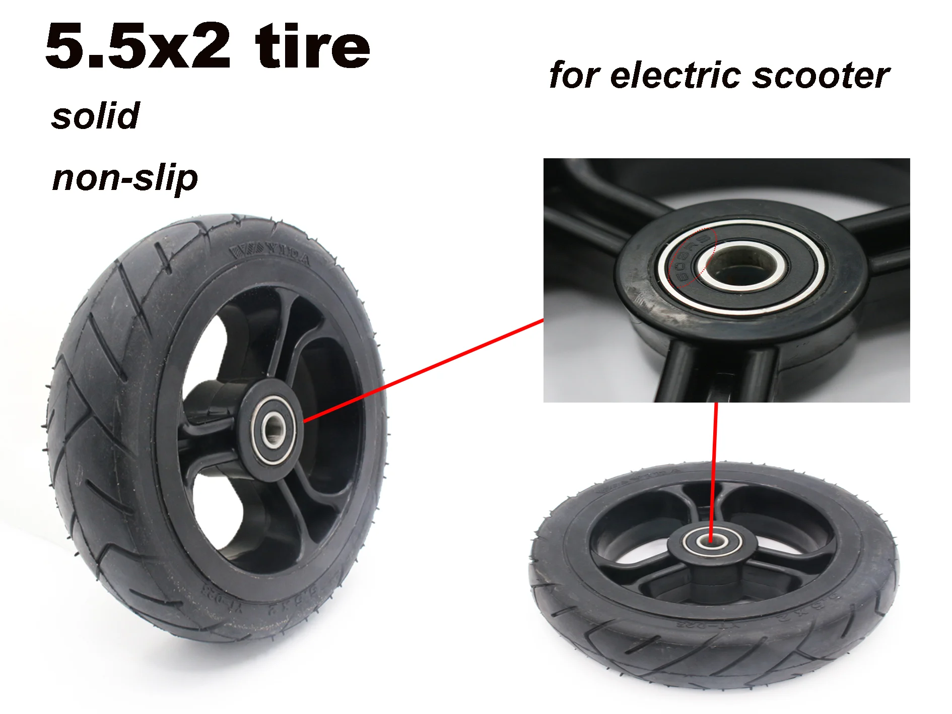 

Шина для электрического скутера 5 дюймов 5x2 дюйма, резина и пластик, высокая эластичность, прочная твердая шина, шина для скутера, бескамерны...