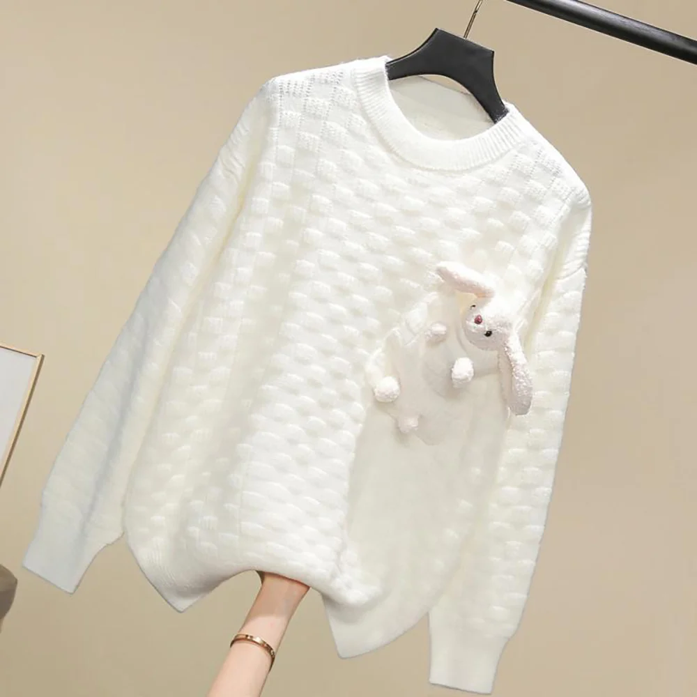 

Модные элегантные трикотажные пуловеры с длинным рукавом и мультипликационным медведем, женские повседневные Свободные мешковатые пулове...