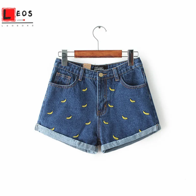 Женские джинсовые шорты с высокой талией летняя обувь рисунками банана