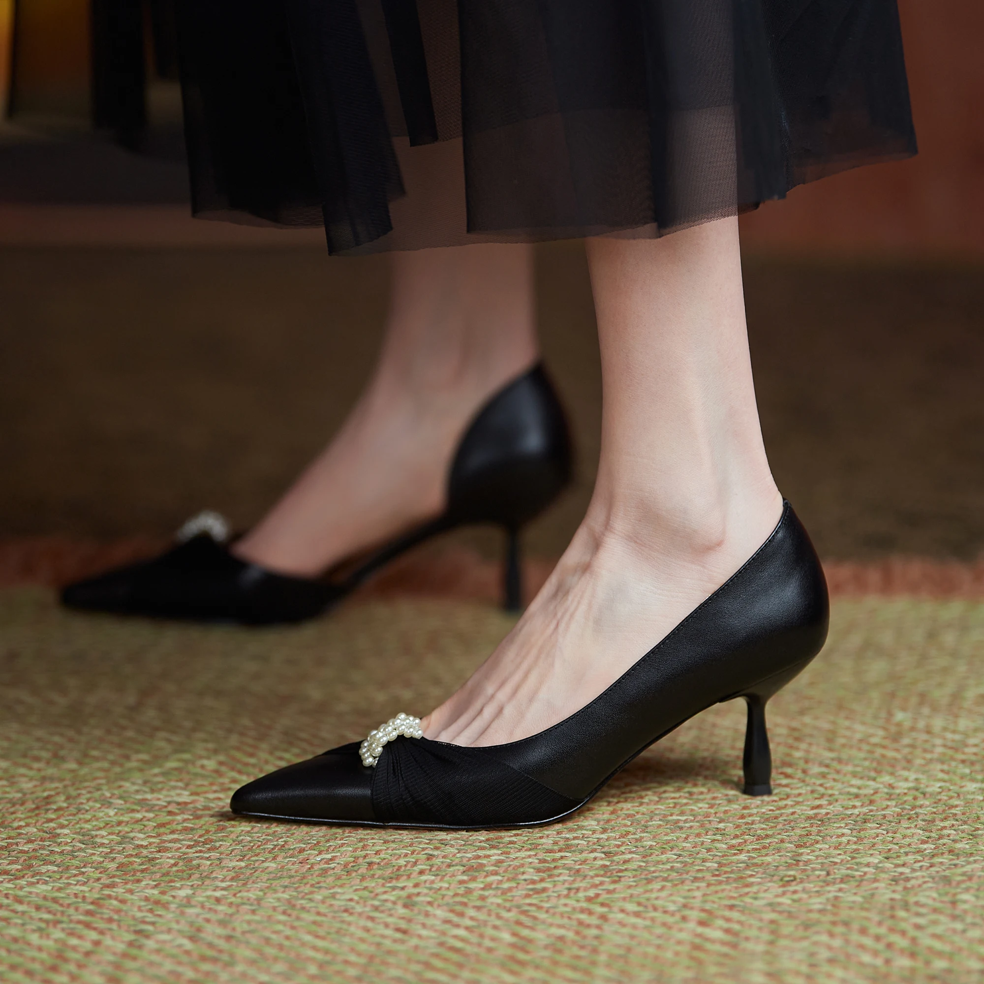 

JOCHEBED HU2021 New Woman Genuine Leather Spring New Style Pointed Toe Fashion Office Lady Mature Comfortable Ventilation Wo