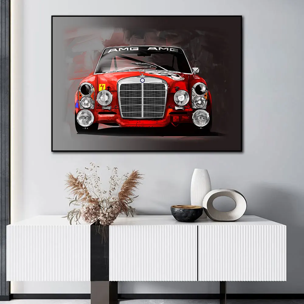 

Vintage Classic Racing Car Poster Print Canvas Painting Red AMG Cars Automobile Home Decor Wall Art Picture For Living Room