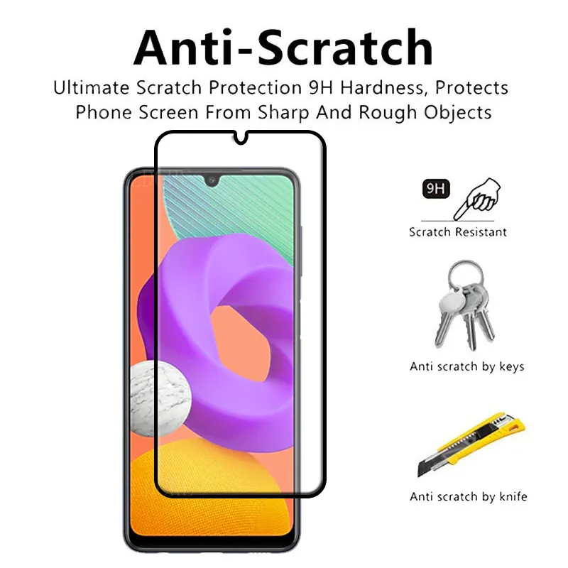 Cubierta completa de vidrio templado para Samsung Galaxy M22, Protector de pantalla para Galaxy M22, vidrio de c&aacute;mara para Samsung Galaxy M22, vidrio de 6,4 pulgadas-2