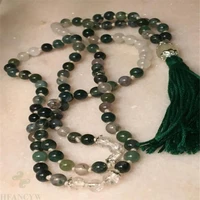 8mm indian moss agates gemstone knot tassel mala necklace meditation chakas unisex monk gemstone pray handmade men natural mala