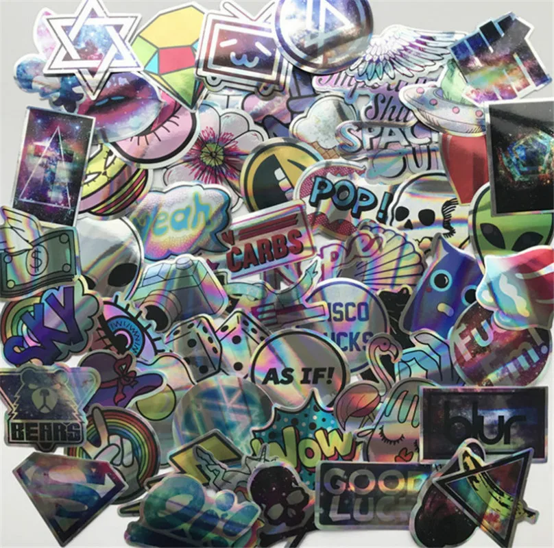 

Блестящие радужные Мультяшные наклейки 20 шт./лот, ПВХ клейкие автомобильные наклейки на ноутбуки, телефоны, автомобильные декоративные нак...