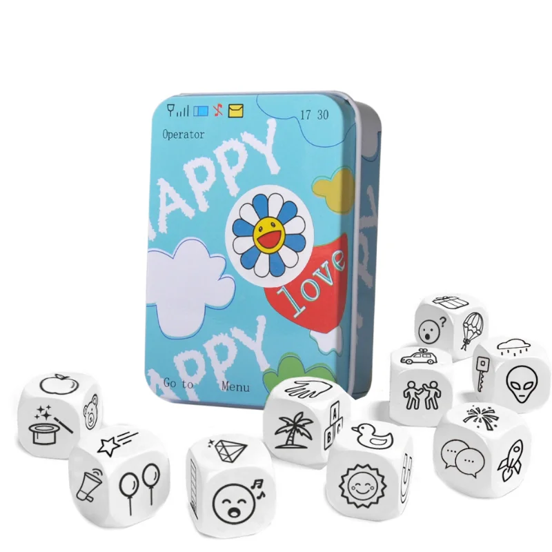 

Kids Telling Story Dice Metal Box English Rules Family/Parents/Party Funny Imagine Education Toys For Children Learning Toy