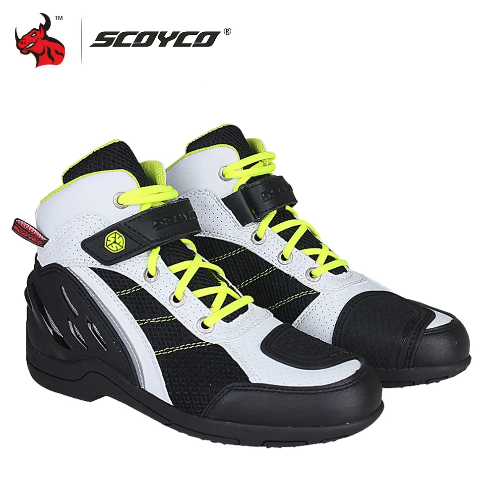 SCOYCO мотоботы Для мужчин по 4-м временам года дышащие мото ботинки Off для мотогонок, для езды по бездорожью, ботинки в байкерском стиле для вер...