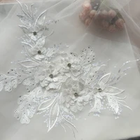 3d beads lace patches sequins rhinestone lace applique for wedding dress decoration vs113025